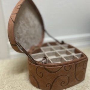 Brighton FILL YOUR HEART 3 Tier Brown Faux Suede + Silver Heart Jewelry Box